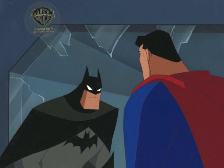 Superman the Animated Series Original Production Cel on Original Background: Batman and Superman Fashion