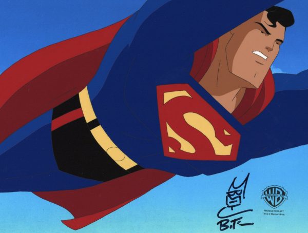 Superman the Animated Series Bruce Timm signed Original Production Cel with Matching Drawing: Superman Supply