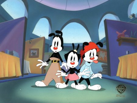 Animaniacs Original Production Cel on Original Background:  Yakko, Wakko, and Dot Supply