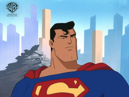 Superman the Animated Series Original Production Cel on Original Background with Matching Drawing: Superman Fashion