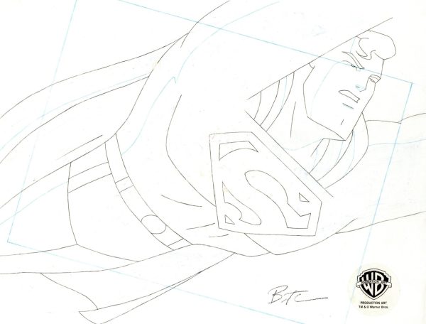 Superman the Animated Series Bruce Timm signed Original Production Cel with Matching Drawing: Superman Supply